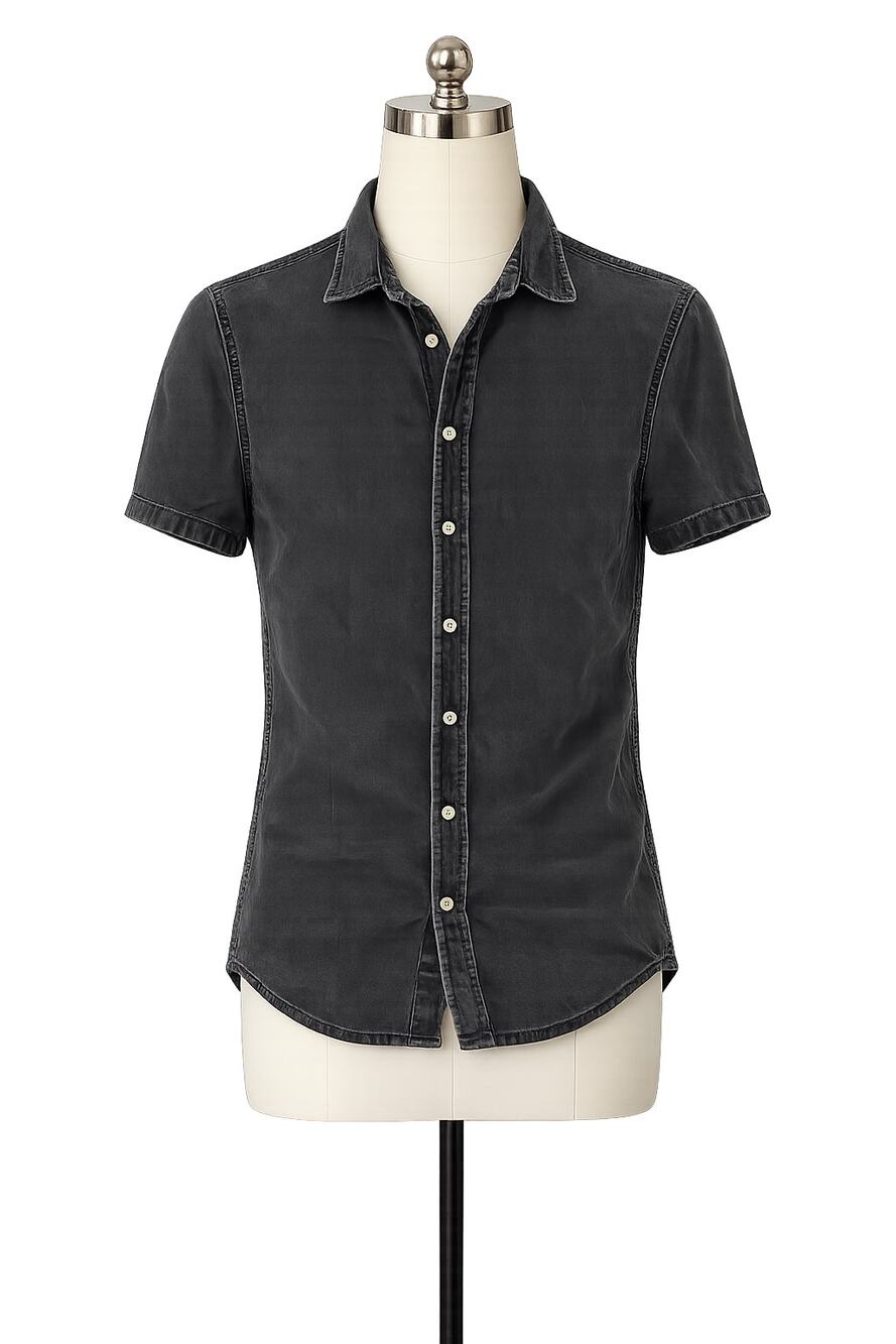 Topman Washed Black Denim Shirt – Men’s Slim Fit Button-Up – Size XXS